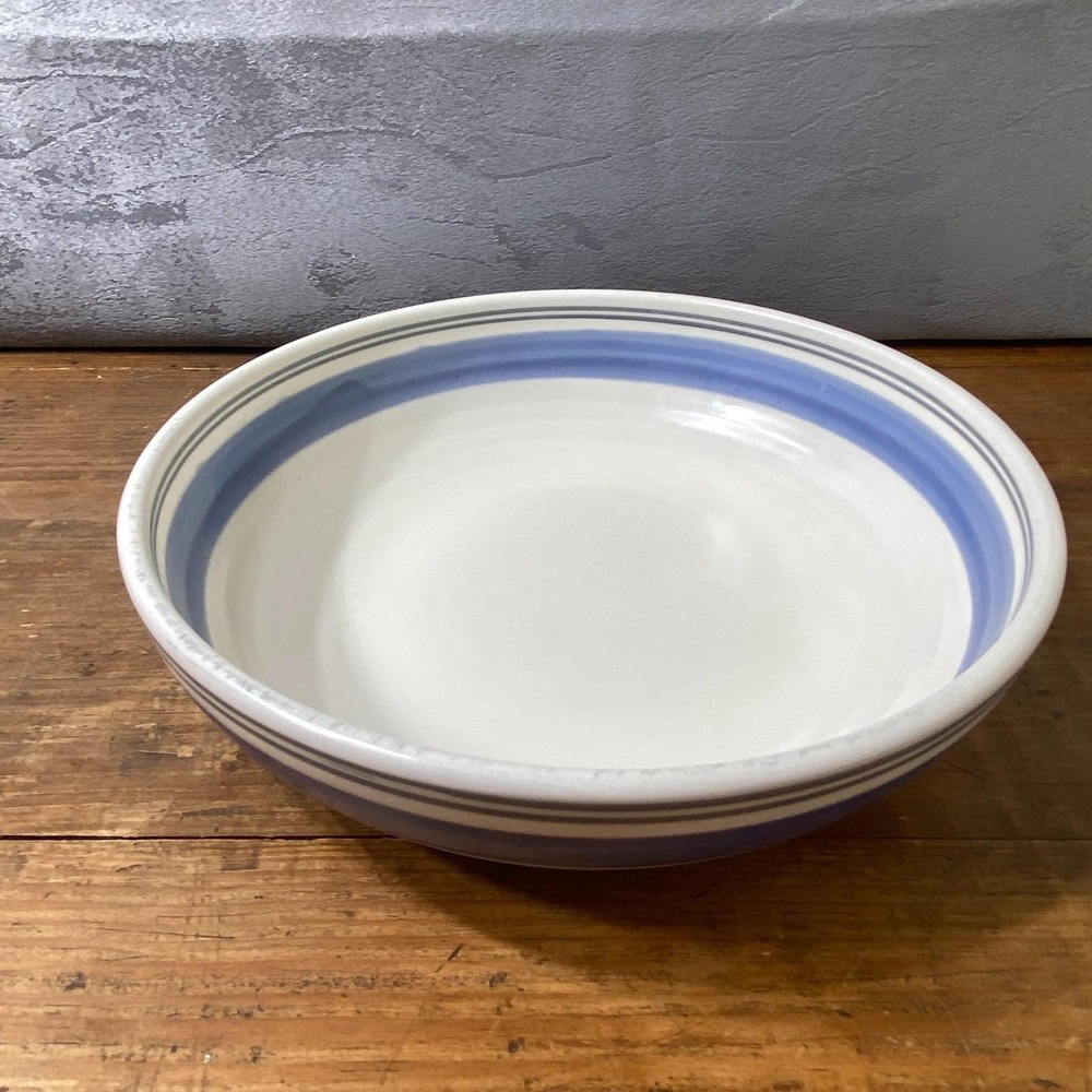 Vintage Pfaltzgraff Rio Serving Bowl White Blue Grey Striped Stoneware 8.5 Inch